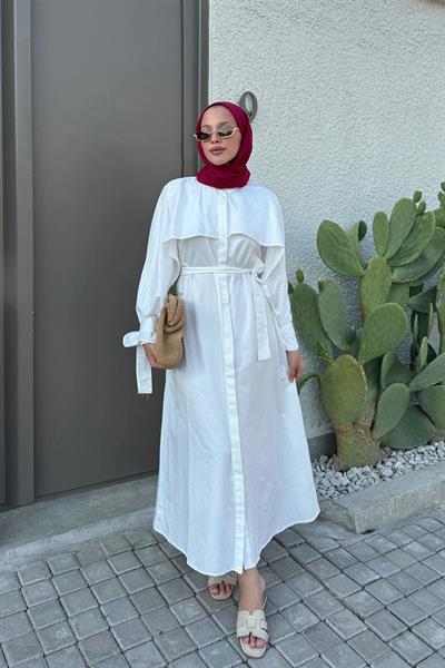 PELERİN DETAYLI ELBİSE 31-3363 - BEYAZ
