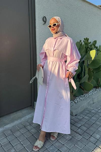 PELERİN DETAYLI ELBİSE 31-3363 - PUDRA