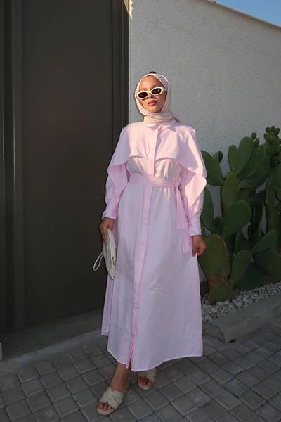 PELERİN DETAYLI ELBİSE 31-3363 - PUDRA