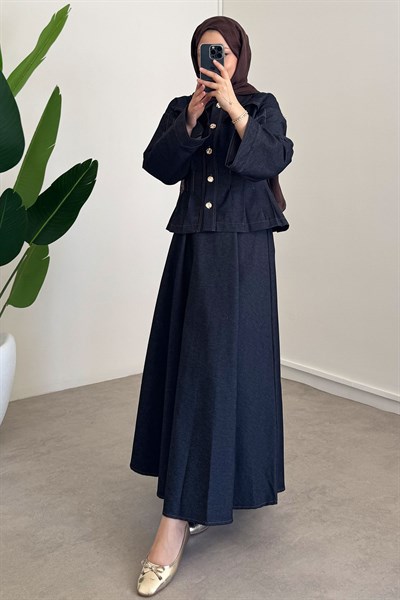 Pileli Denim Takım - Lacivert