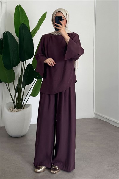 Pileli Modal Takım - Bordo