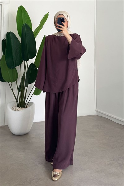 Pileli Modal Takım - Bordo