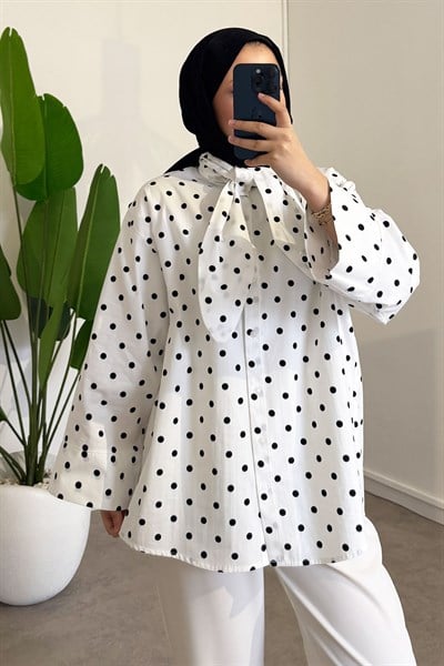 Puantiyeli Gömlek - Beyaz