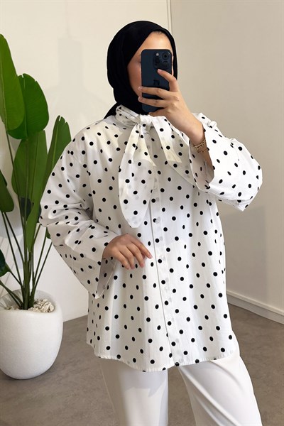 Puantiyeli Gömlek - Beyaz