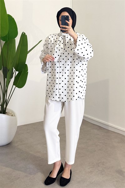 Puantiyeli Gömlek - Beyaz