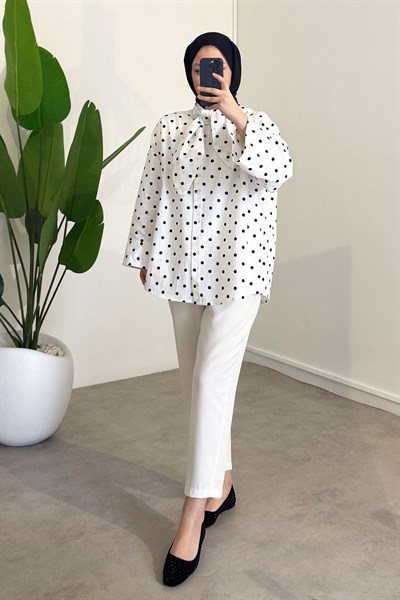 Puantiyeli Gömlek - Beyaz