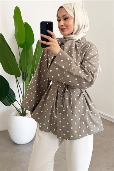 Puantiyeli Gömlek - Haki Yeşil