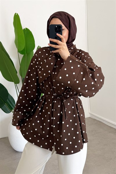 Puantiyeli Gömlek - Kahverengi
