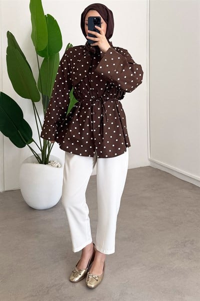 Puantiyeli Gömlek - Kahverengi