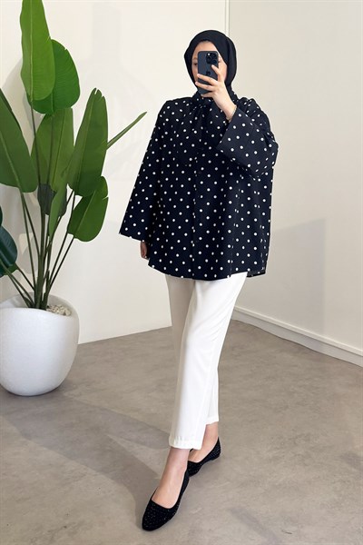 Puantiyeli Gömlek - Siyah