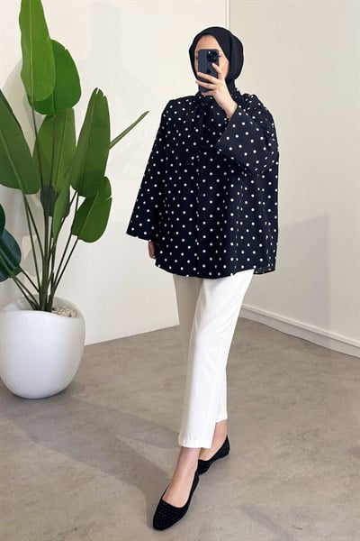 Puantiyeli Gömlek - Siyah