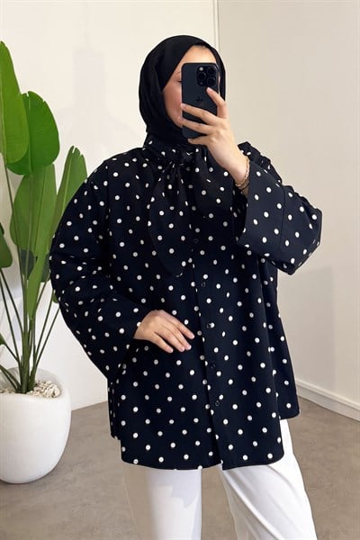 Puantiyeli Gömlek - Siyah