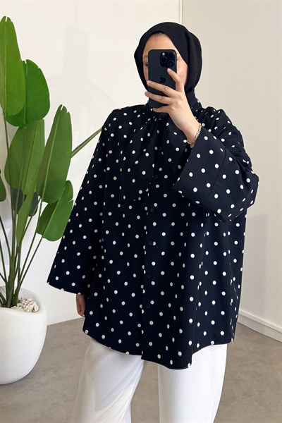 Puantiyeli Gömlek - Siyah