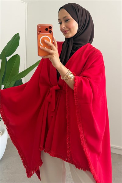 Püskül Detay Kimono - Kırmızı
