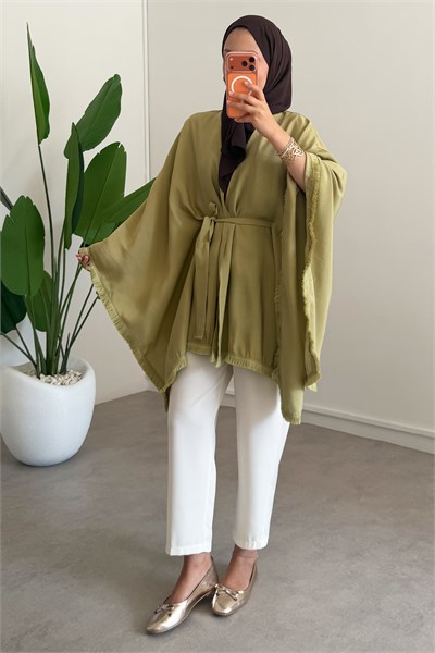 Püskül Detay Kimono - Olive