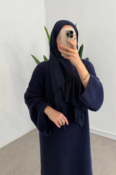 SAÇAKLI TRİKO ELBİSE 67-1902 - LACİVERT