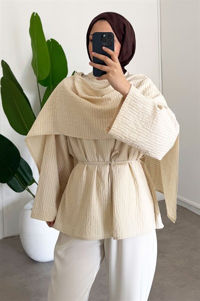 Şal Detay Tunik - Krem