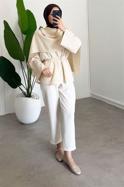 Şal Detay Tunik - Krem