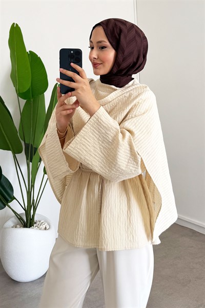 Şal Detay Tunik - Krem