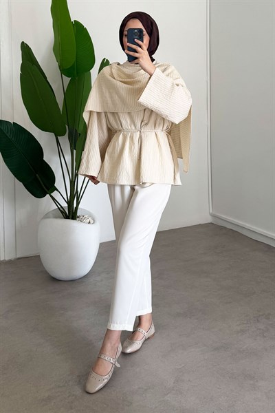 Şal Detay Tunik - Krem