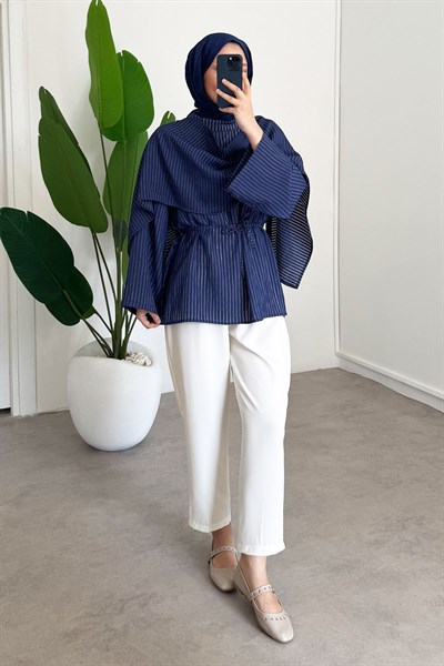 Şal Detay Tunik - Lacivert