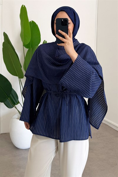 Şal Detay Tunik - Lacivert