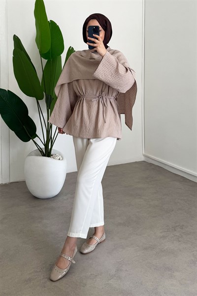 Şal Detay Tunik - Vizon