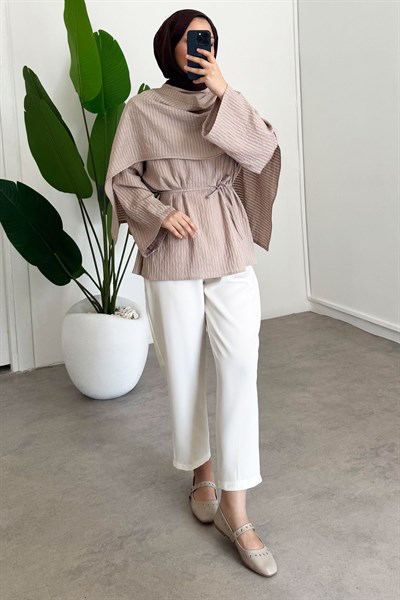 Şal Detay Tunik - Vizon