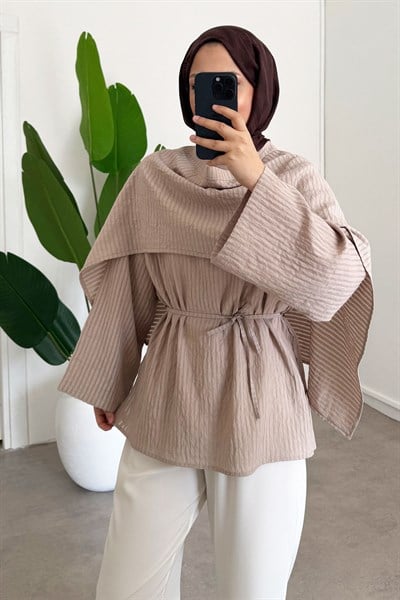 Şal Detay Tunik - Vizon