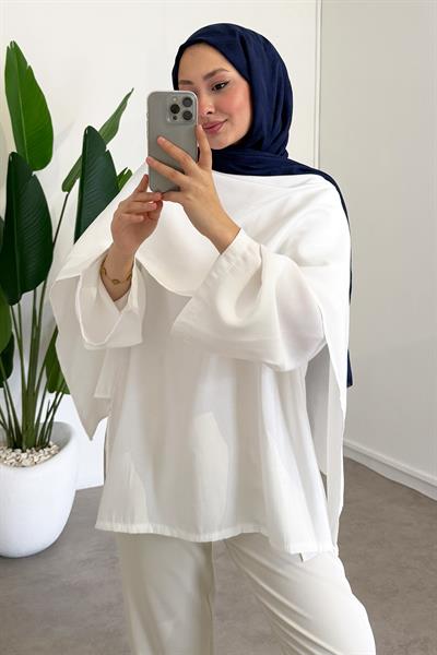 Şal Detaylı Tunik - Ekru