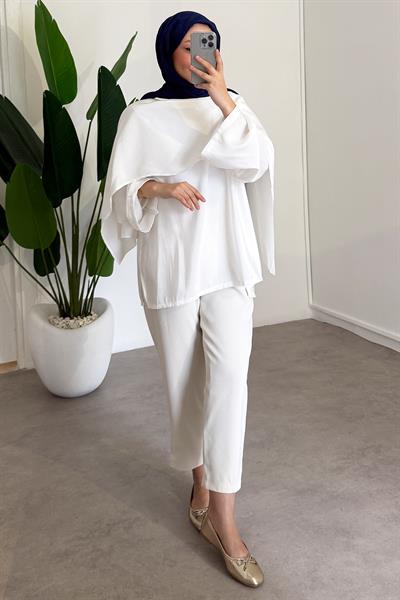 Şal Detaylı Tunik - Ekru