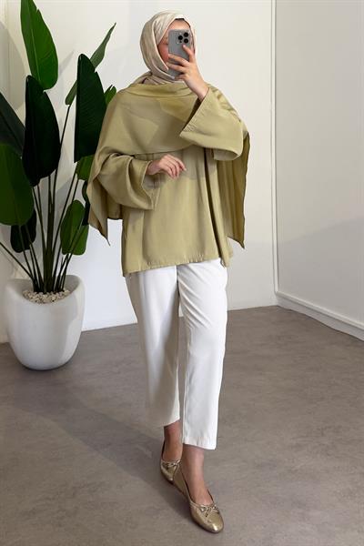 Şal Detaylı Tunik - Olive