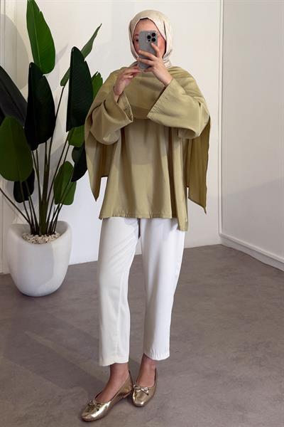 Şal Detaylı Tunik - Olive