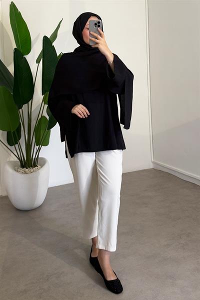 Şal Detaylı Tunik - Siyah