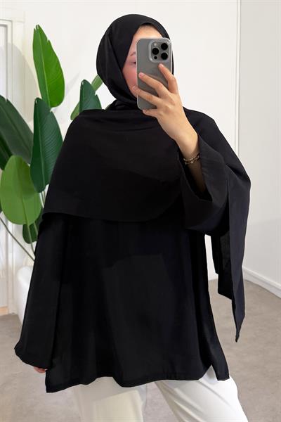 Şal Detaylı Tunik - Siyah