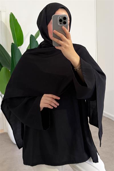 Şal Detaylı Tunik - Siyah