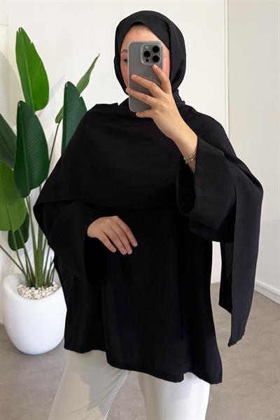 Şal Detaylı Tunik - Siyah
