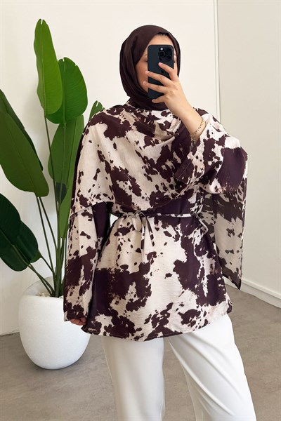 Şallı Modal Tunik - Kahverengi