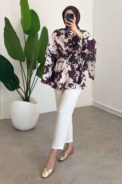 Şallı Modal Tunik - Kahverengi