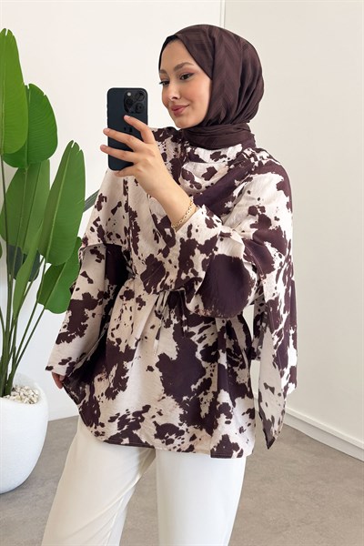 Şallı Modal Tunik - Kahverengi