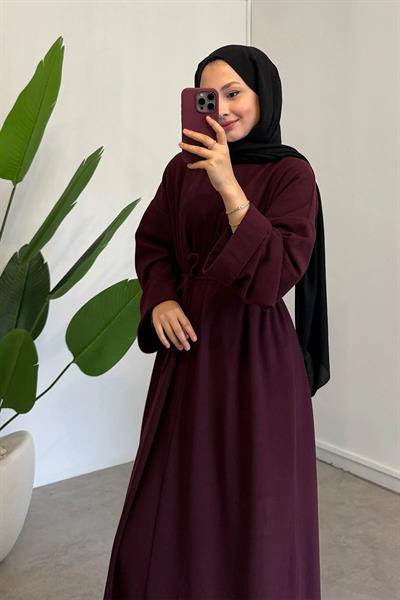 Selanik Dokulu Elbise - Mürdüm