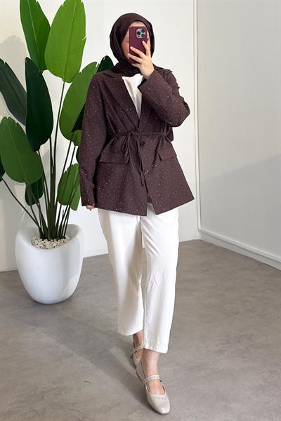 Taş Baskılı Ceket - Kahverengi