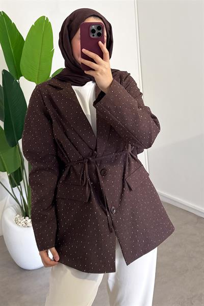 Taş Baskılı Ceket - Kahverengi