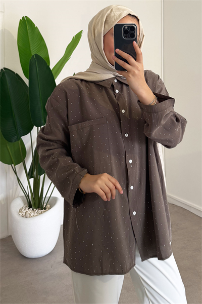 Taş Baskılı Gömlek - Haki Yeşil