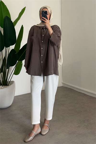 Taş Baskılı Gömlek - Haki Yeşil