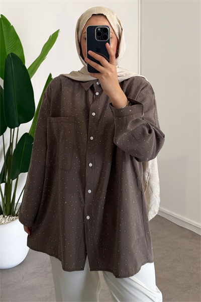 Taş Baskılı Gömlek - Haki Yeşil