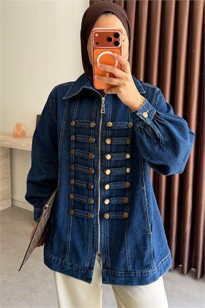 Tasarım Denim Ceket - Koyu Kot