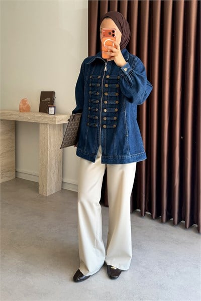 Tasarım Denim Ceket - Koyu Kot