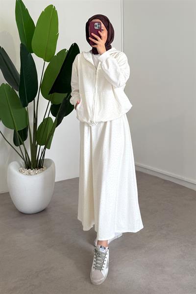 Taşlı Etekli Takım - Ekru