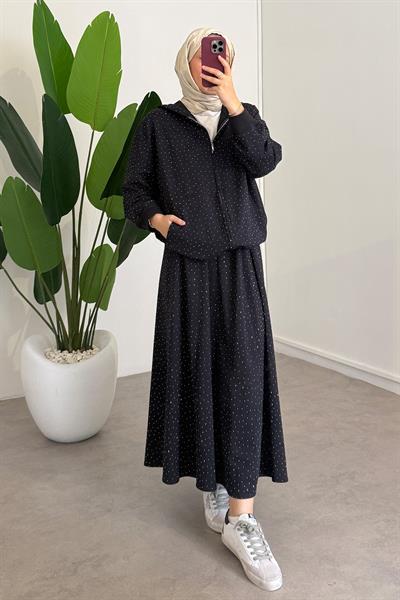 Taşlı Etekli Takım - Lacivert